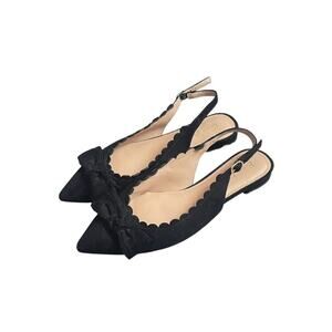 Essex Lane Taliah Black Micro Suede Sling Back Flats 6.5